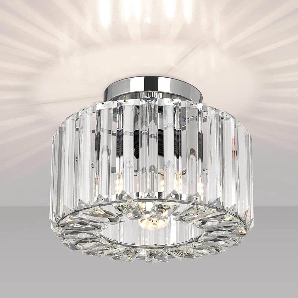 Stoex Crystal Ceiling Light, Modern Ceiling Light Crystal Lampshade, E27 For Kitchen, Hallway, Bedroom, Living Room, Silver