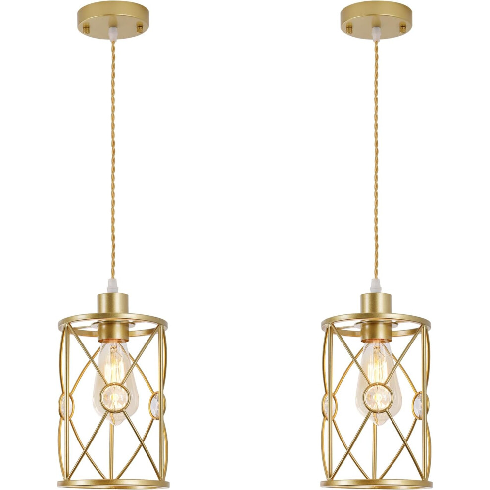 (2PCS) Plafonnier En Verre Suspension Luminaire Moderne Lustre Rétro Pour Cuisine, Salle À Manger, Chambre À Coucher, Or