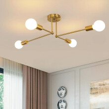 Modern Chandelier Retro Ceiling Lamp 4 Lights E27 Metal Indoor Ceiling Light for Living Room Bedroom Dining Room Gold