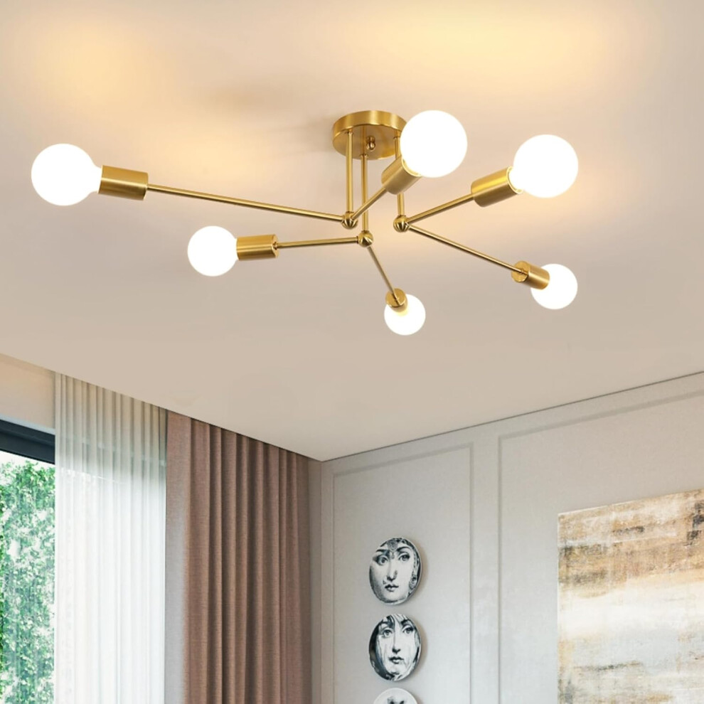 Lampadario Moderno 6 Luci Plafoniera Retrò E27 Lampada Da Soffitto Per Interni In Metallo Per Soggiorno Camera Da Letto Sala Da Pranzo Oro-image