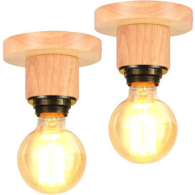 (2X) Retro Ceiling Light Simple Indoor Ceiling Lamp Wood Ceiling Light E27 for Bedroom Kitchen Hallway