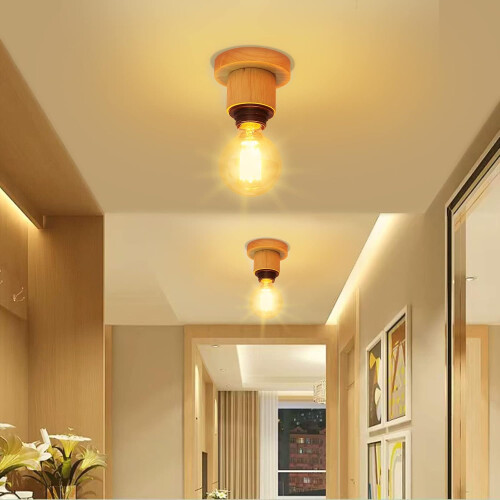 (2X) Retro Ceiling Light Simple Indoor Ceiling Lamp Wood Ceiling Light E27 for Bedroom Kitchen Hallway 1