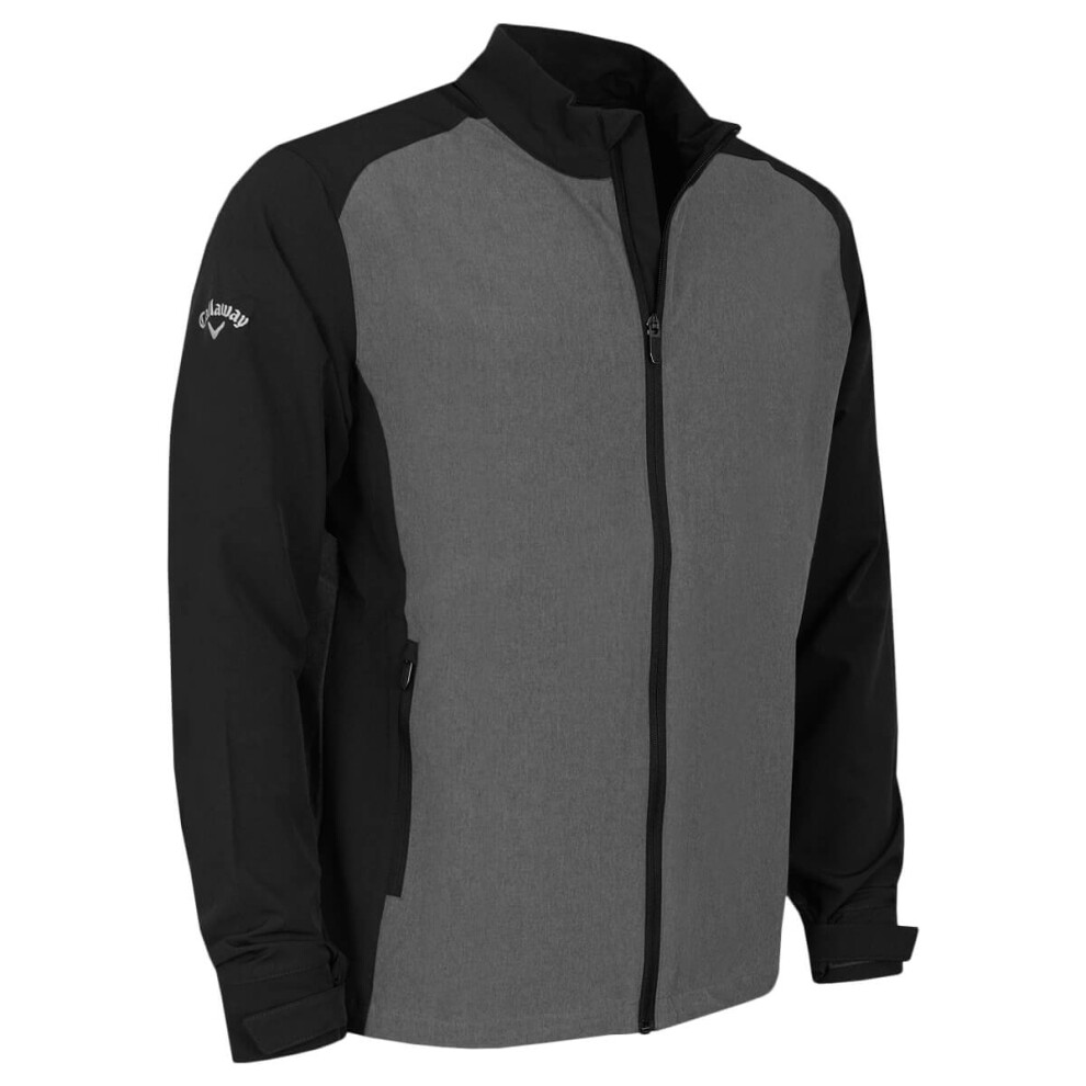 (S, Medium Grey Heather) Callaway Golf Mens 2024 Full Zip Windproof Water Resistant Colour Block Jacket