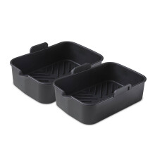 Tower Set of 2 Rectangular Air Fryer Trays, Suitable for Most 6 Litre and Dual Basket Air Fryers, Reusable Silicone Liners, Black T843093