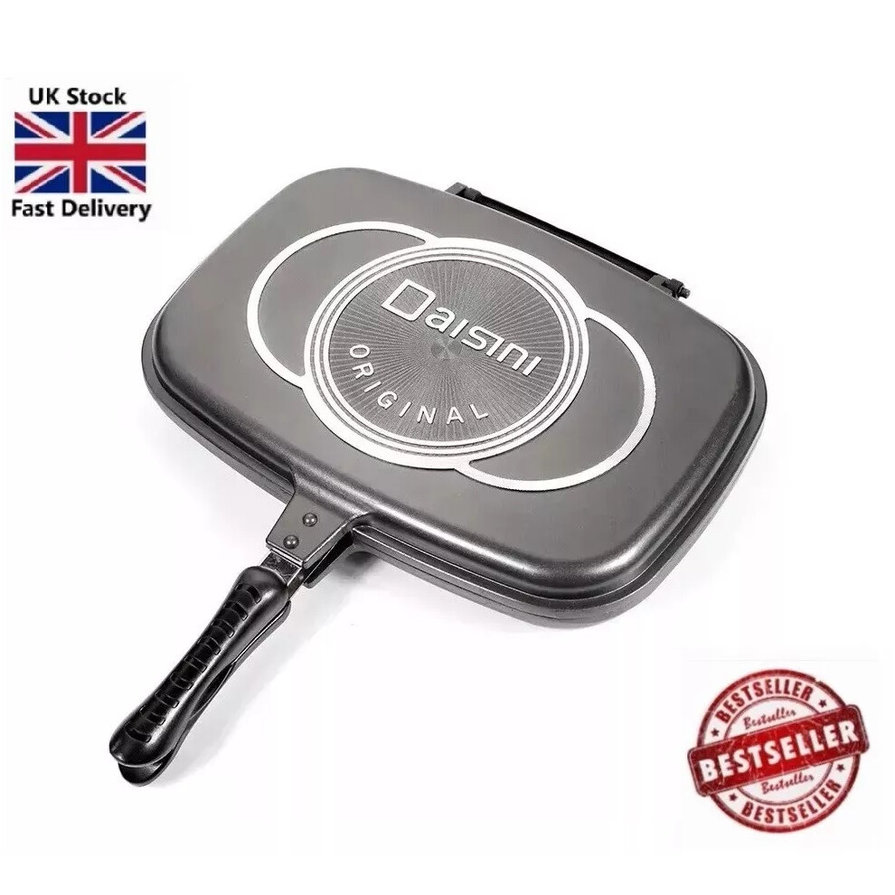 DOUBLE SIDED FRYING PAN DIE-CAST MARBLE COATING FOLDABLE FRY GRILL PAN