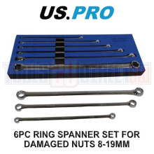 US PRO Tools 6pc Mertic Ring Spanner Set Grips Damaged Nuts & Bolts 8-19mm 7548
