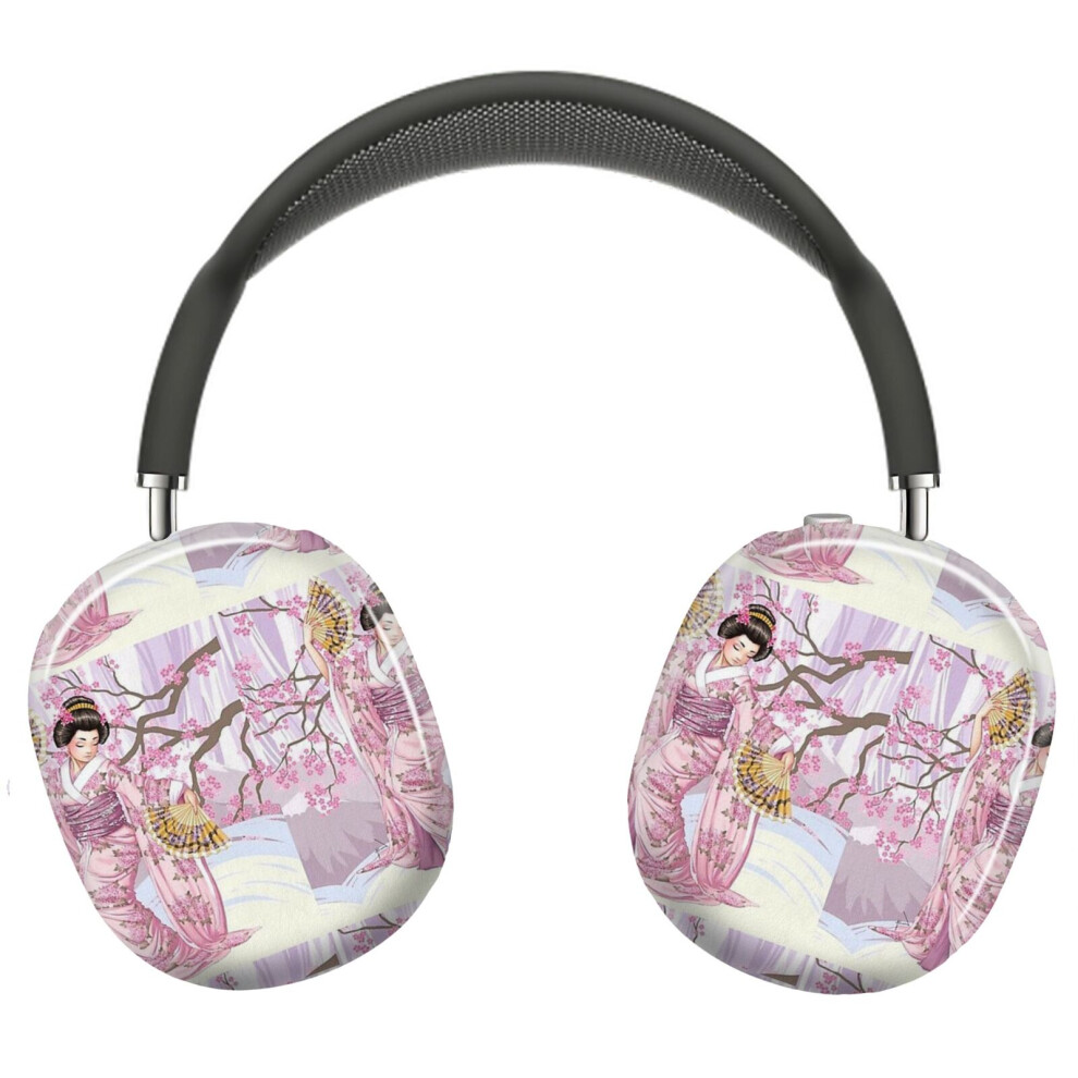 (Pretty Japanese Woman With Fans And Cherry Blossoms_14122) Protective Cover For Airpods Max Headphones Aesthetic Print Snap On Cases Pink 8841579095569