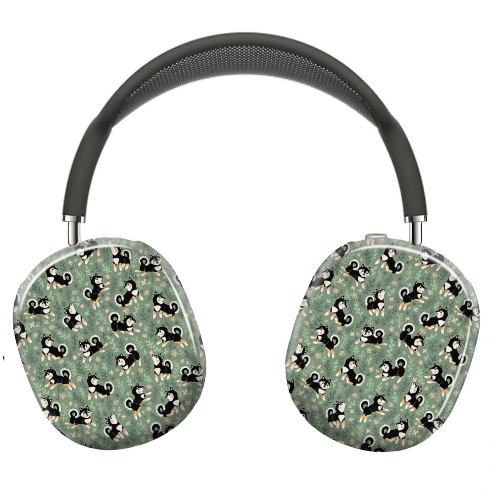 (Playful And Tan Shiba Inu Pattern_9749) Protective Cover For Airpods Max Headphones Aesthetic Print Snap On Cases Black 8841579096894