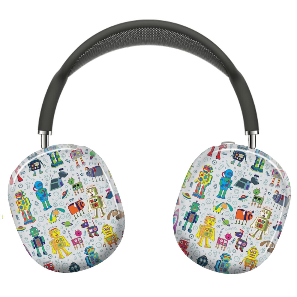 (Robots In Space - Fun Robot Pattern By Cecca Designs_4371) Protective Cover For Airpods Max Headphones Aesthetic Print Snap On Cases Grey 8841579101161