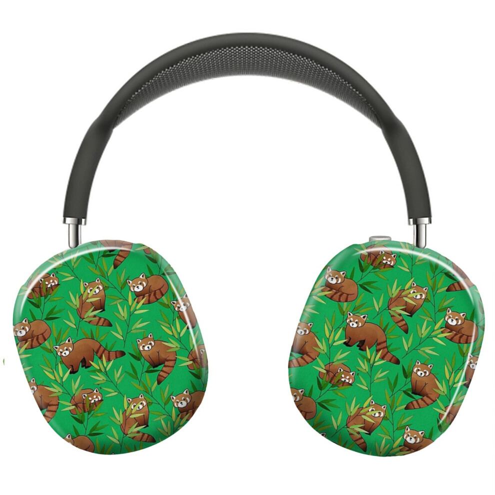 ( Panda Bamboo Leaves Pattern_13215) Protective Cover For Airpods Max Headphones Aesthetic Print Snap On Cases Red 8841579102588