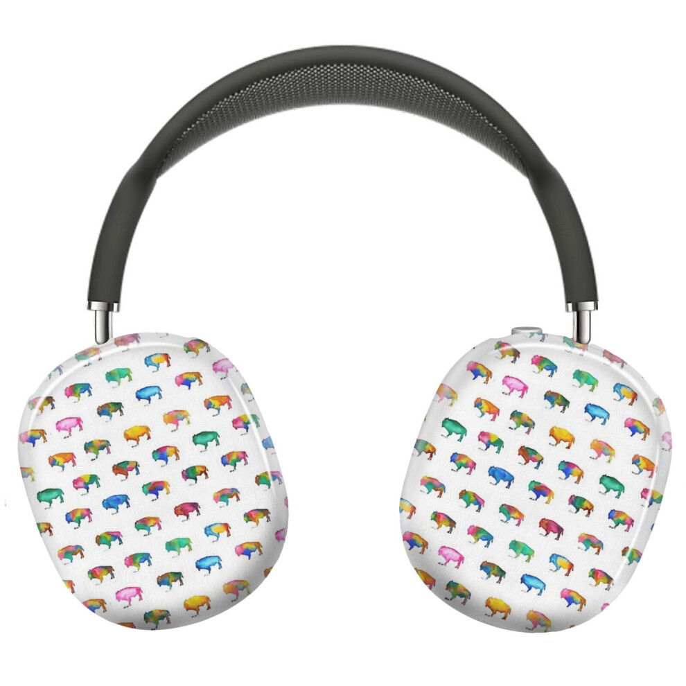 (Whimsical Multi-Watercolored Buffalo Print_12804) Protective Cover For Airpods Max Headphones Aesthetic Print Snap On Cases 8841579119357