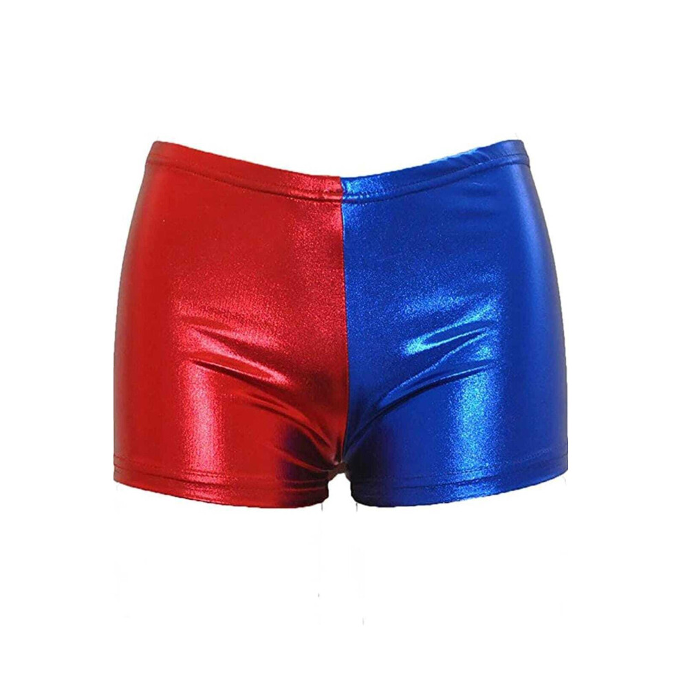 (20-22) Ladies' Shiny Misfit Hot Pants in Red and Blue Metallic Booty Shorts by Harley Quinn