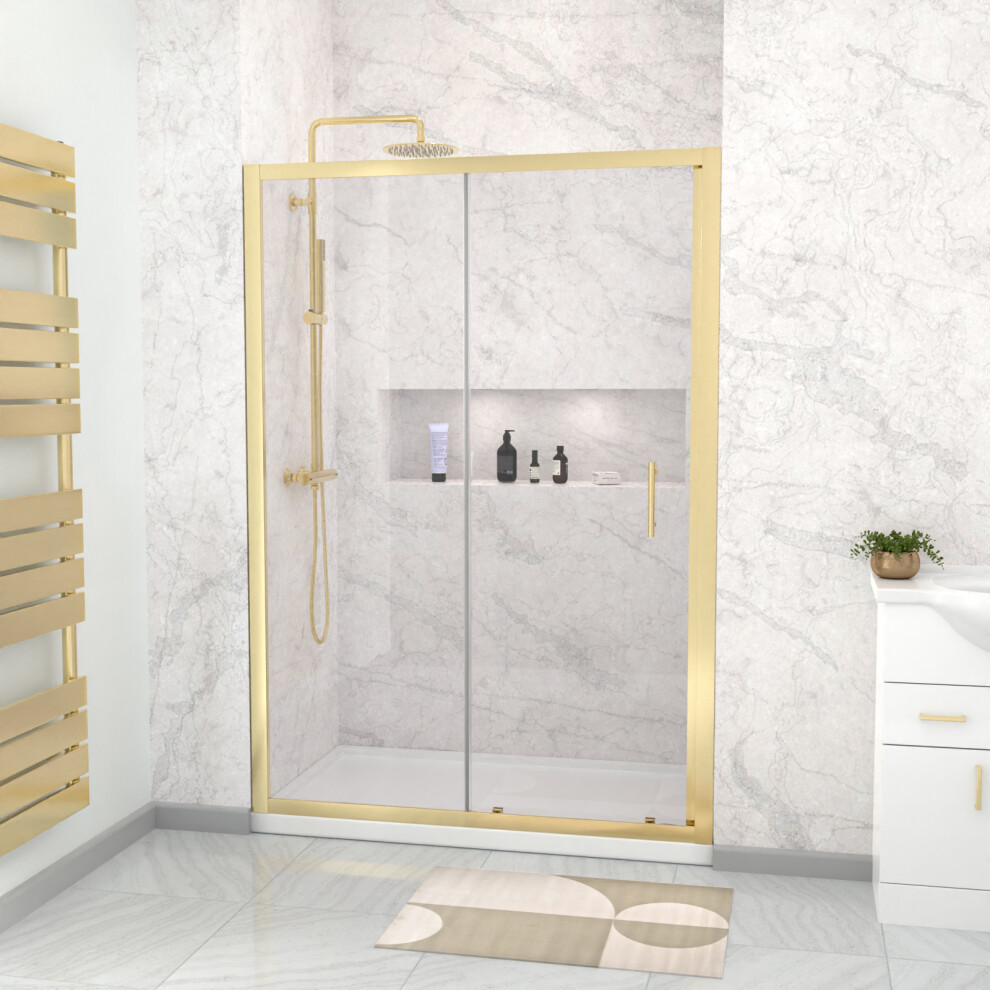 Nes Home 1100mm x 1850mm Shower Enclosure 6mm Glass Slider Door Brushed Brass