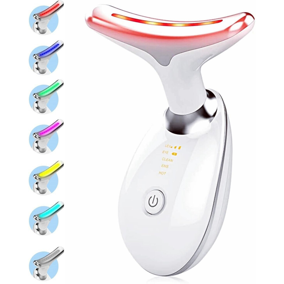 (White) Face Massager, Anti Aging Neck Eye Massager, 7 Colors 3 Modes, Face Massager for Skin Care