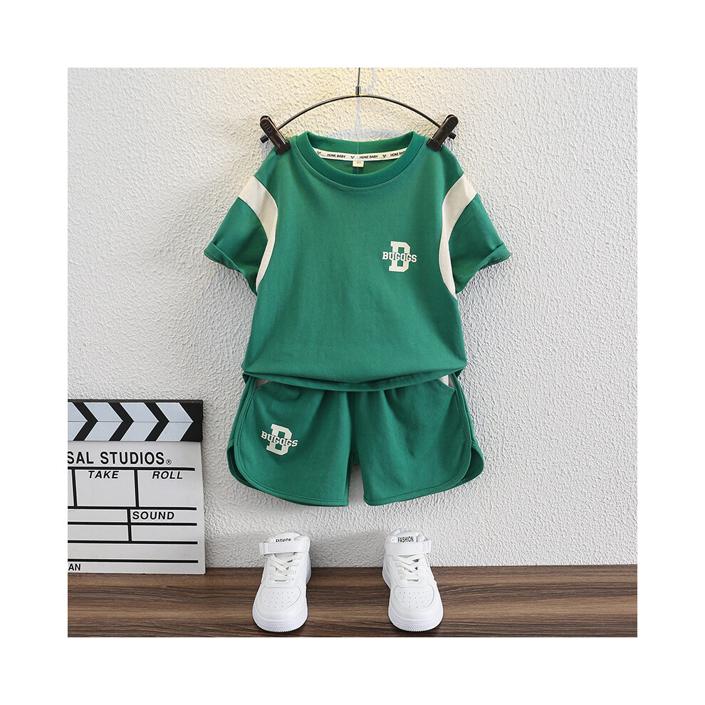 (Green, 120cm) Kids Summer Fashion Boys Two Piece Outfit Soft Cotton Short Sleeve And Shorts For Ages 3 To 8-image-OPC-PFGMP7Y-NEW