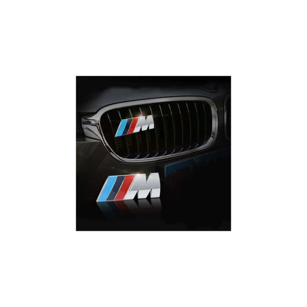 (Silver) 1x 3D Metal ///M Power Car Front Grille Badge Emblem for BMW - Chrome Finish