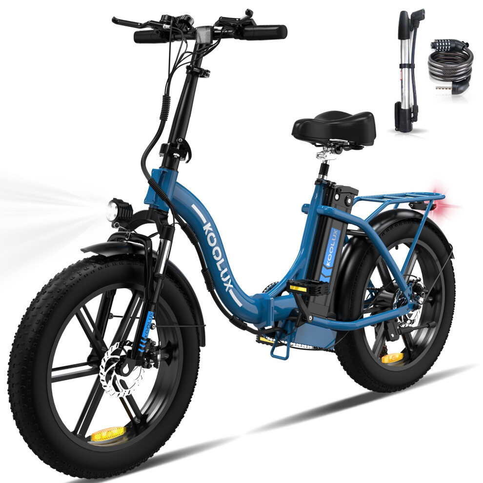 (Blue) KOOLUX BK6S Electric 5OOW Folding Bike 20*4" Fat Tire E-Bike 15Ah Range 45-90km