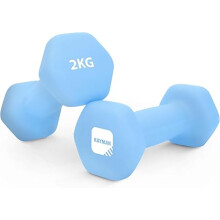 KAYMAN Neoprene 2KG Dumbbells with Anti-Slip Grip, Hex Edges, Light Blue
