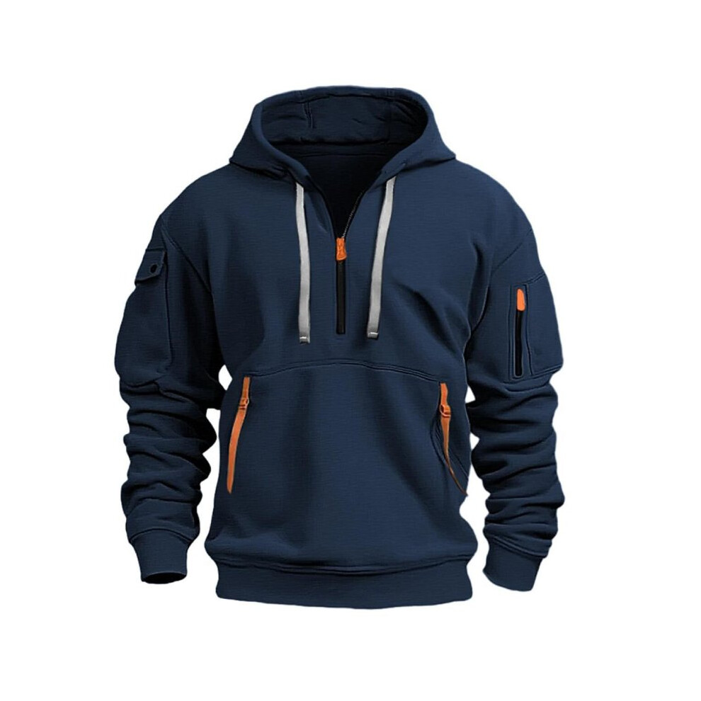 (Navy Blue, L) Sweatshirt Winter Men Half Zip Up Jumper Hoodie Jacket Coat Keep Warm Clothes