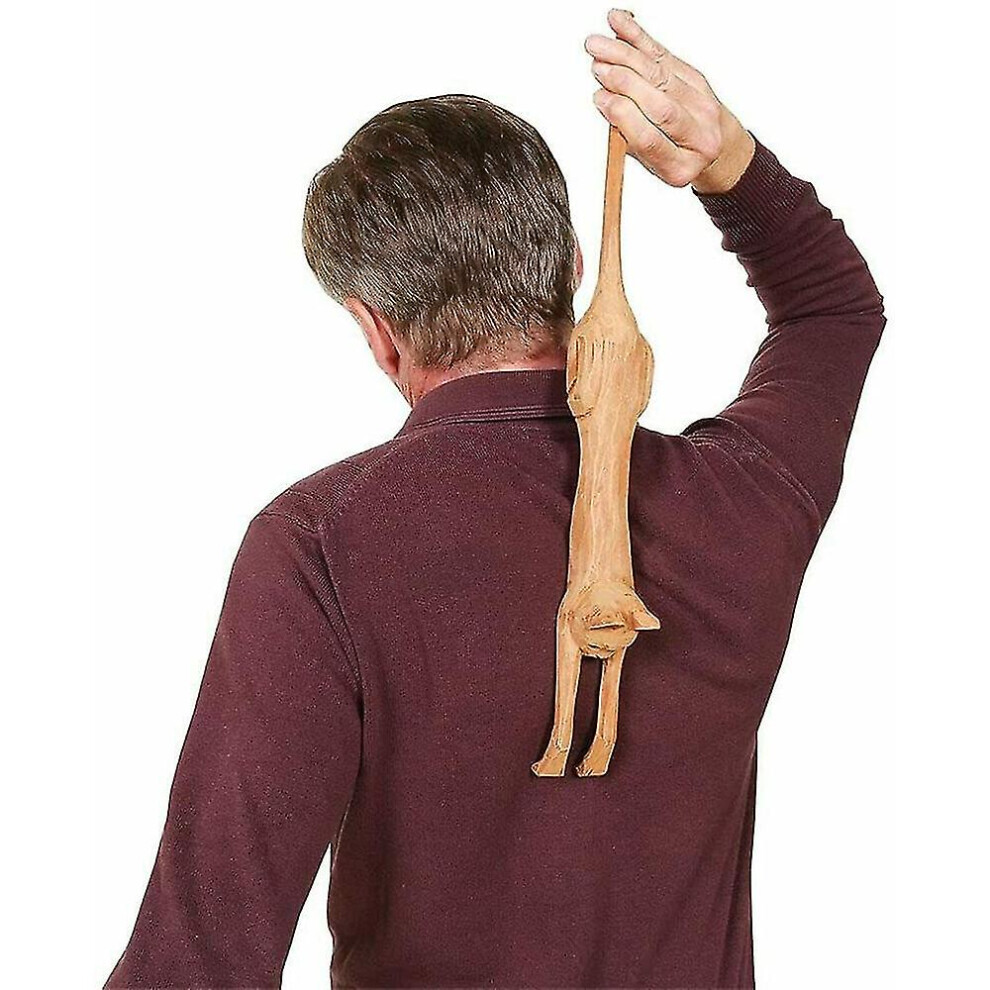Funny Cat Shape Wooden Back Scratcher Massager With Long Handle Back Massage Tool