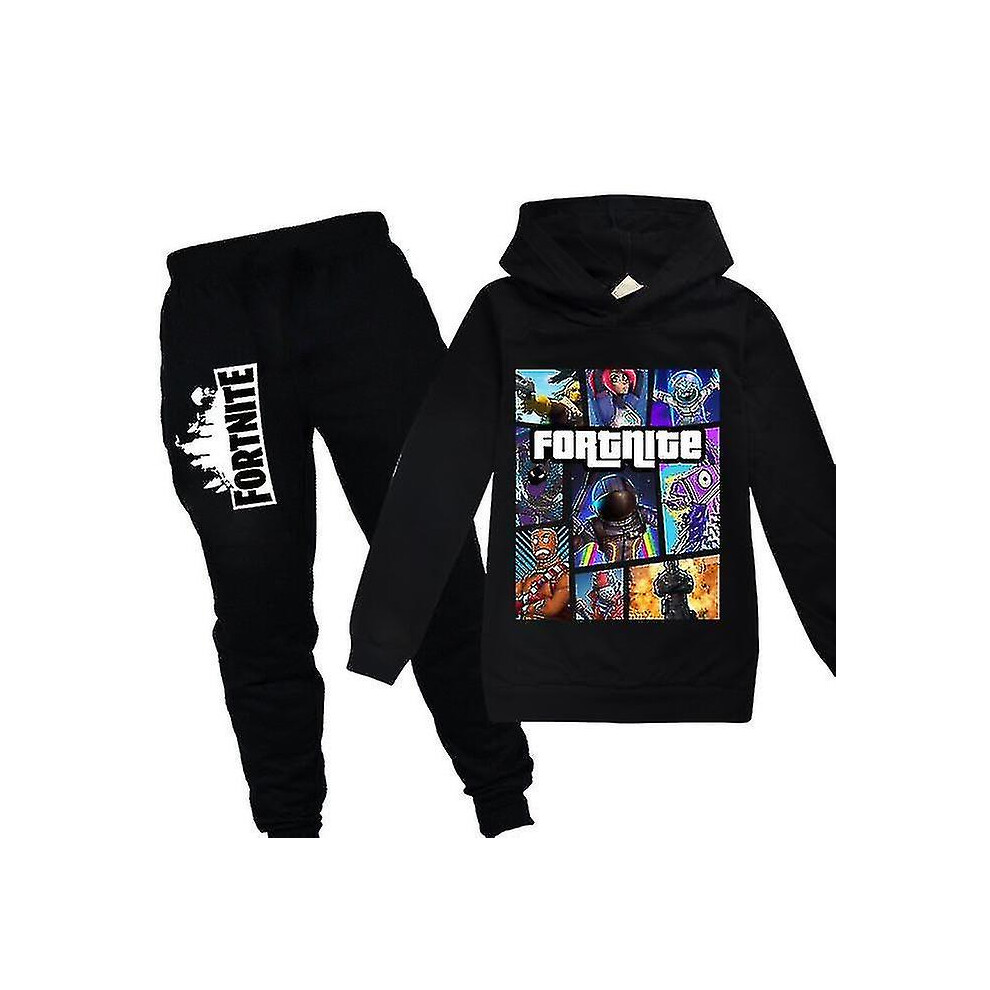 (140cm) Kids Fortnite Long Sleeve Hoodie Pants Suit Boys Tracksuit Sportswear Outfit_f_h