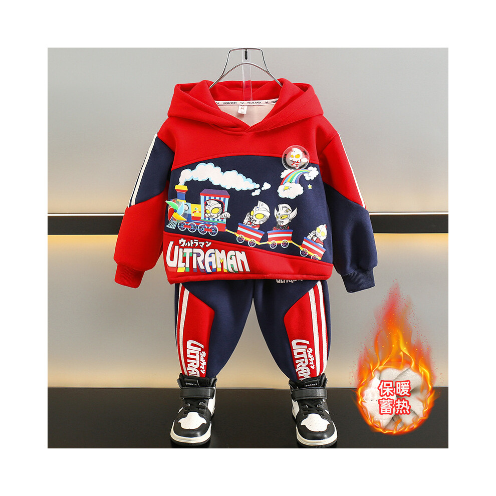 (Red, 150cm) Cute Ultraman Boys Two Piece Winter Set With Hood Comfortable Warm Clothing For Kids-image-OPC-PFGMWKH-NEW