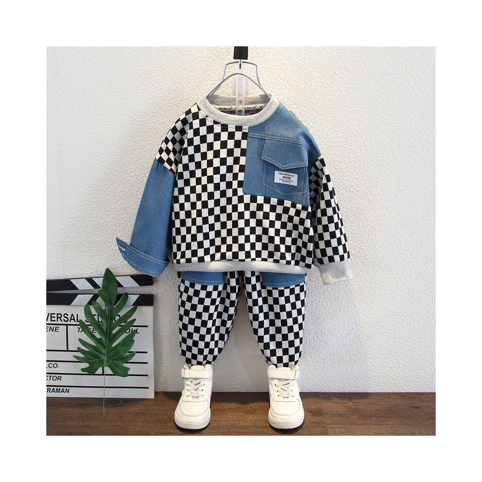 (StyleF) Comfortable Boys Outfit Set In Soft Cotton For Spring And Autumn Featuring Trendy Plaid Design For Children Aged 3 To 8-image-OPC-PFGMWXX-NEW