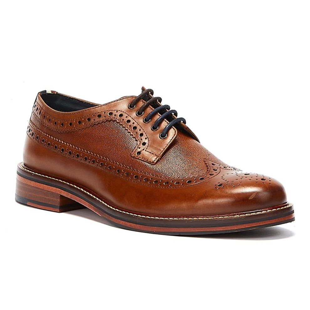 (Brown, 8 (Adults')) Ben Sherman Archie Brogue Leather Men's Tan Lace-Up Shoes