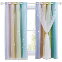 Blackout Window Treatment Eyelet Top Cut Out Star Pattern Curtain Match Net curtains 2 Pieces, 52 x 54-inch, Rainbow