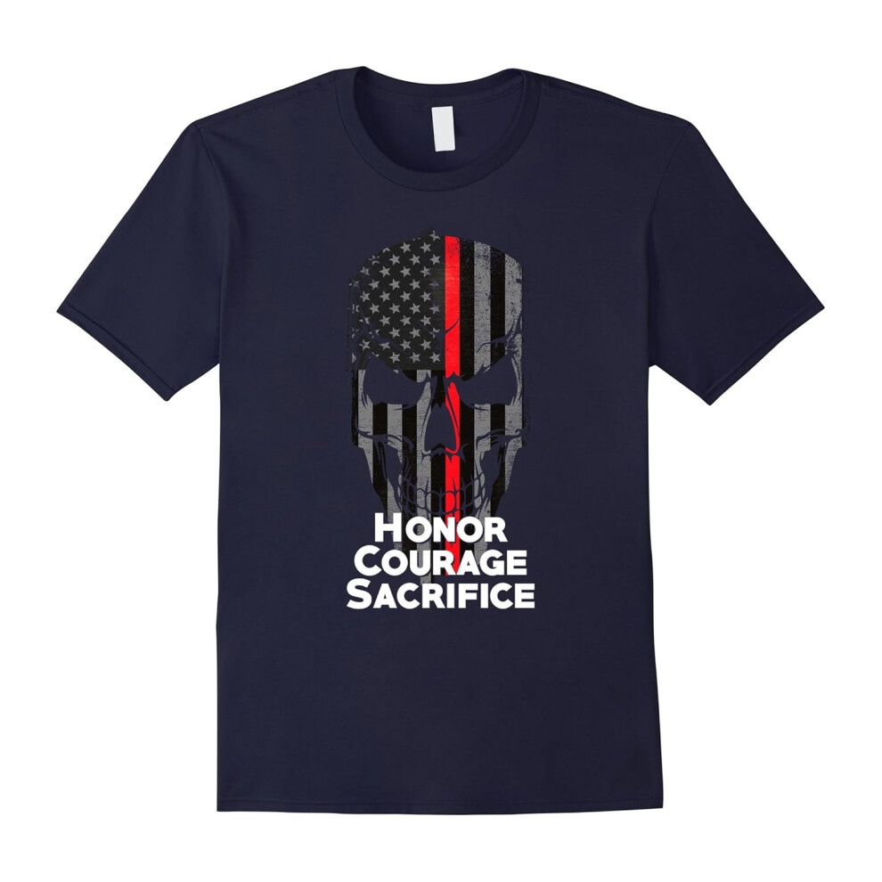 (XL) Thin Red Line Firefighter American Flag Honor T-Shirt-Father's Day