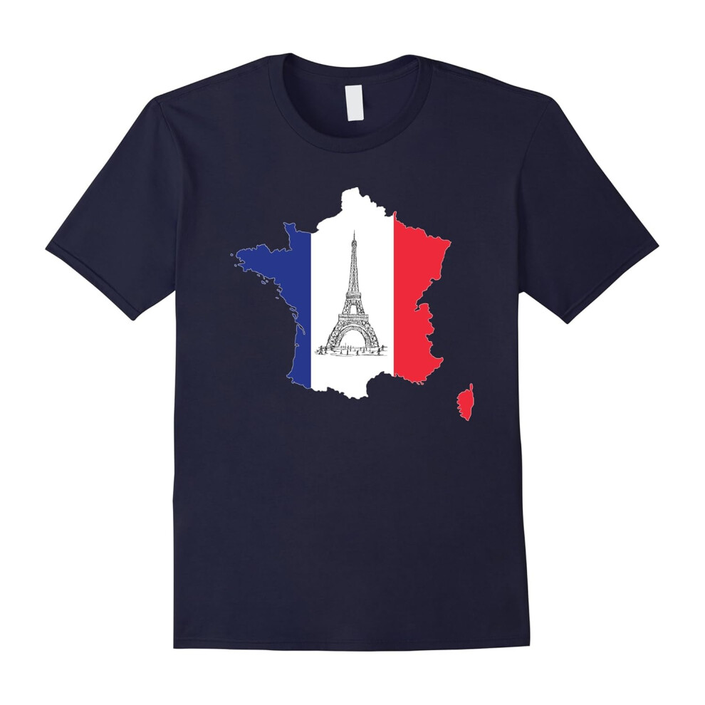 (M) I love Paris France Map Flag of Eiffel Tower T-Shirt-Father's Day