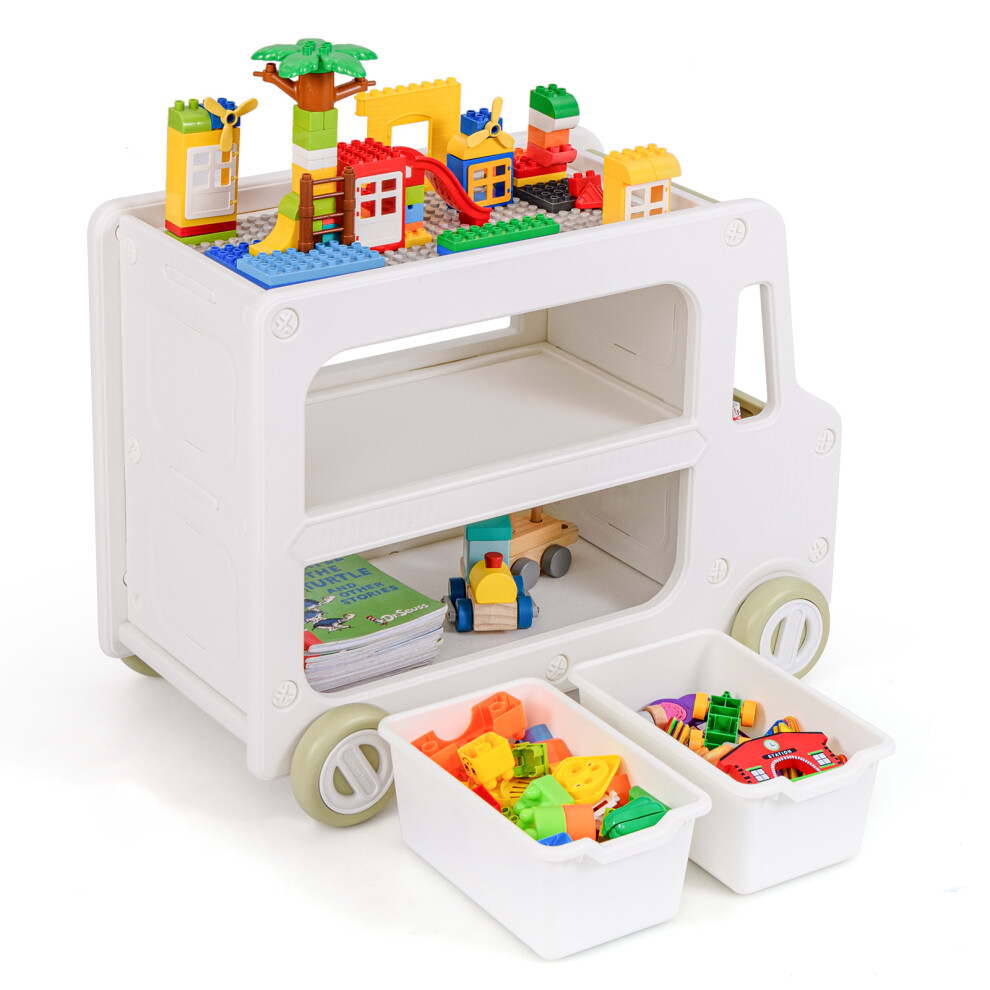 2-Tier Kids Toy Cabinet Car Shaped Organizer with 2 Storage Baskets