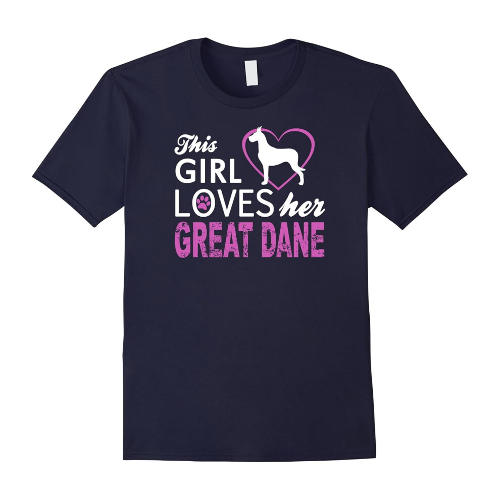 (L) This Girl Loves Her Great Dane T-Shirt Dog Lover Tee Shirt T-Father's Day