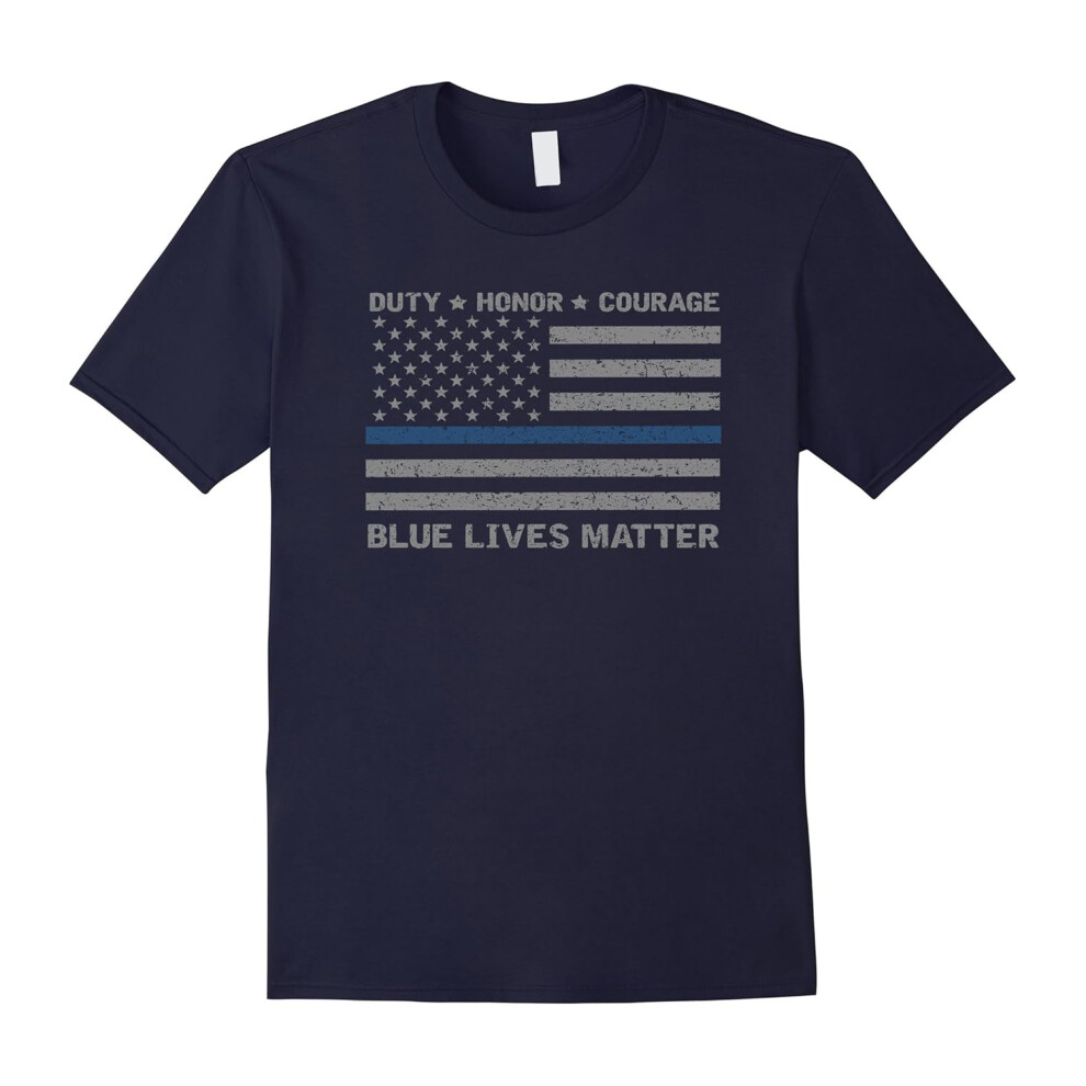 (XXL) Blue Lives Matter Duty Honor Courage Police Officers T-Shirt-Father's Day