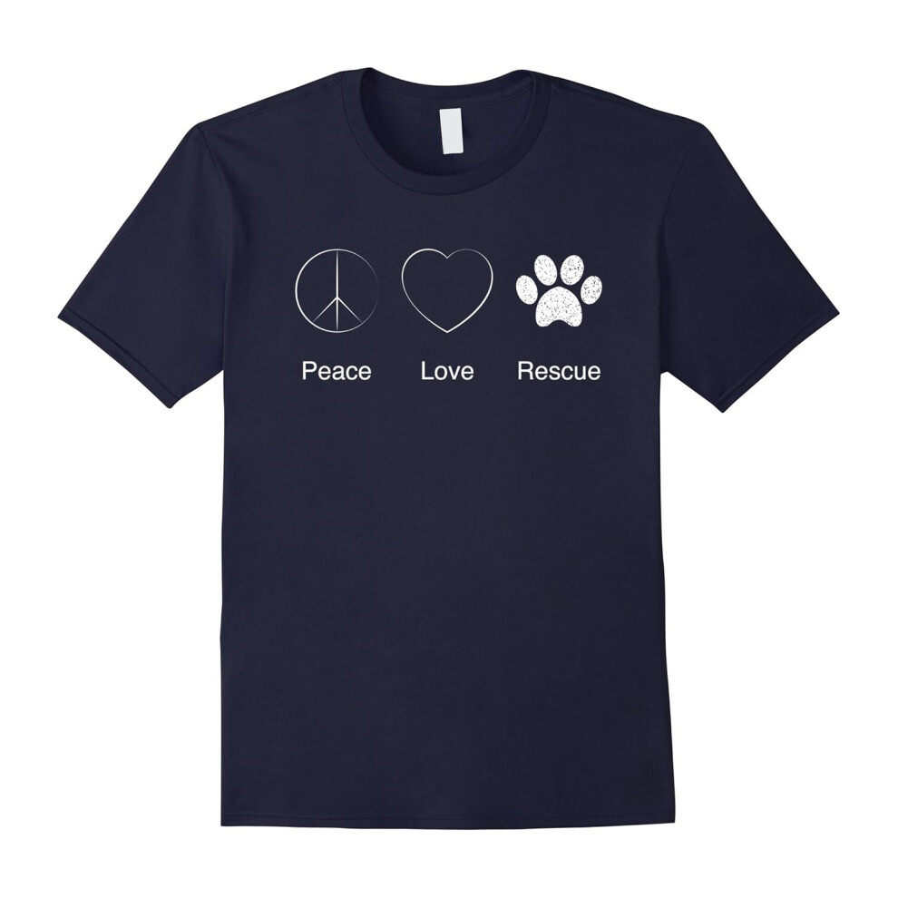 (L) Peace Love Rescue Dog Lover T-Shirt-Father's Day