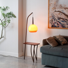 Vintage Style Floor Lamp with Pomelo-Shaped Shade - Irregular Modern Design, Rosewood Finish, Foot Switch