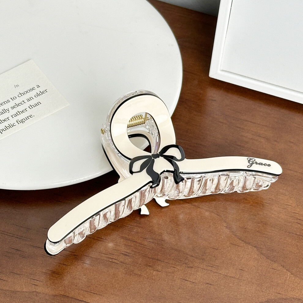 (Beige Medium) Large Chic Bow Design Hair Claw Clip Available In Black And Beige For Modern Women-image-OPC-PFGN9GB-NEW