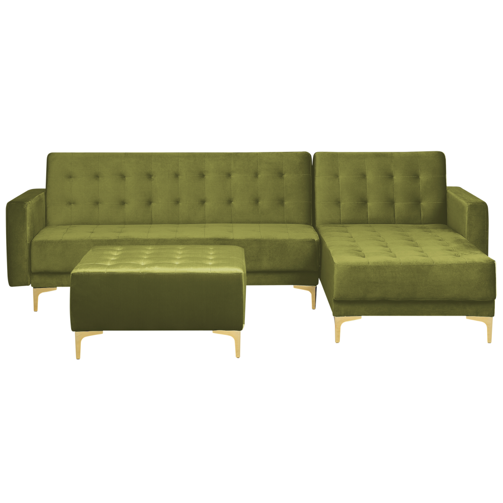 Modular Corner Sofa Bed ABERDEEN Velvet Green with Ottoman 4 Seater Left Hand