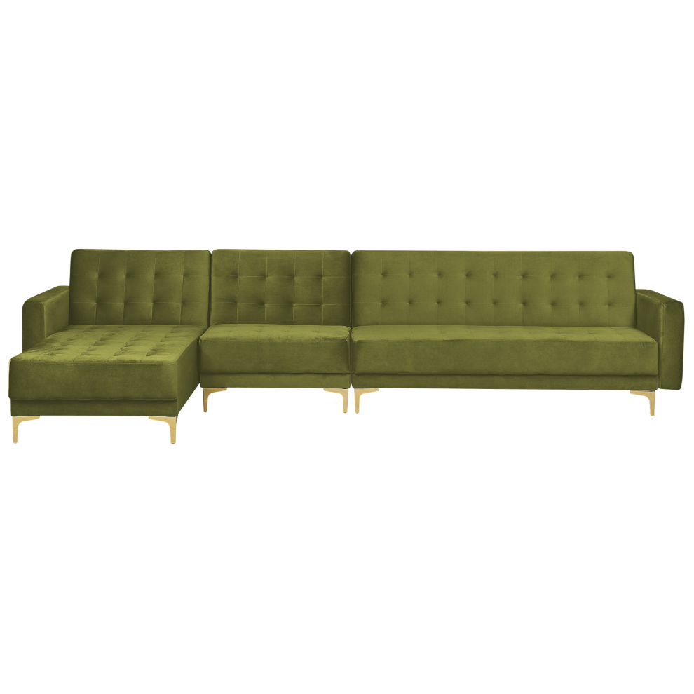 Modular Corner Sofa Bed ABERDEEN Velvet Green 5 Seater Right Hand