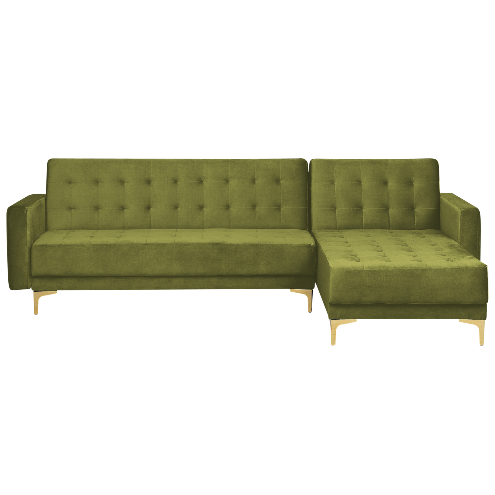 Left Hand Velvet Corner Sofa Green ABERDEEN