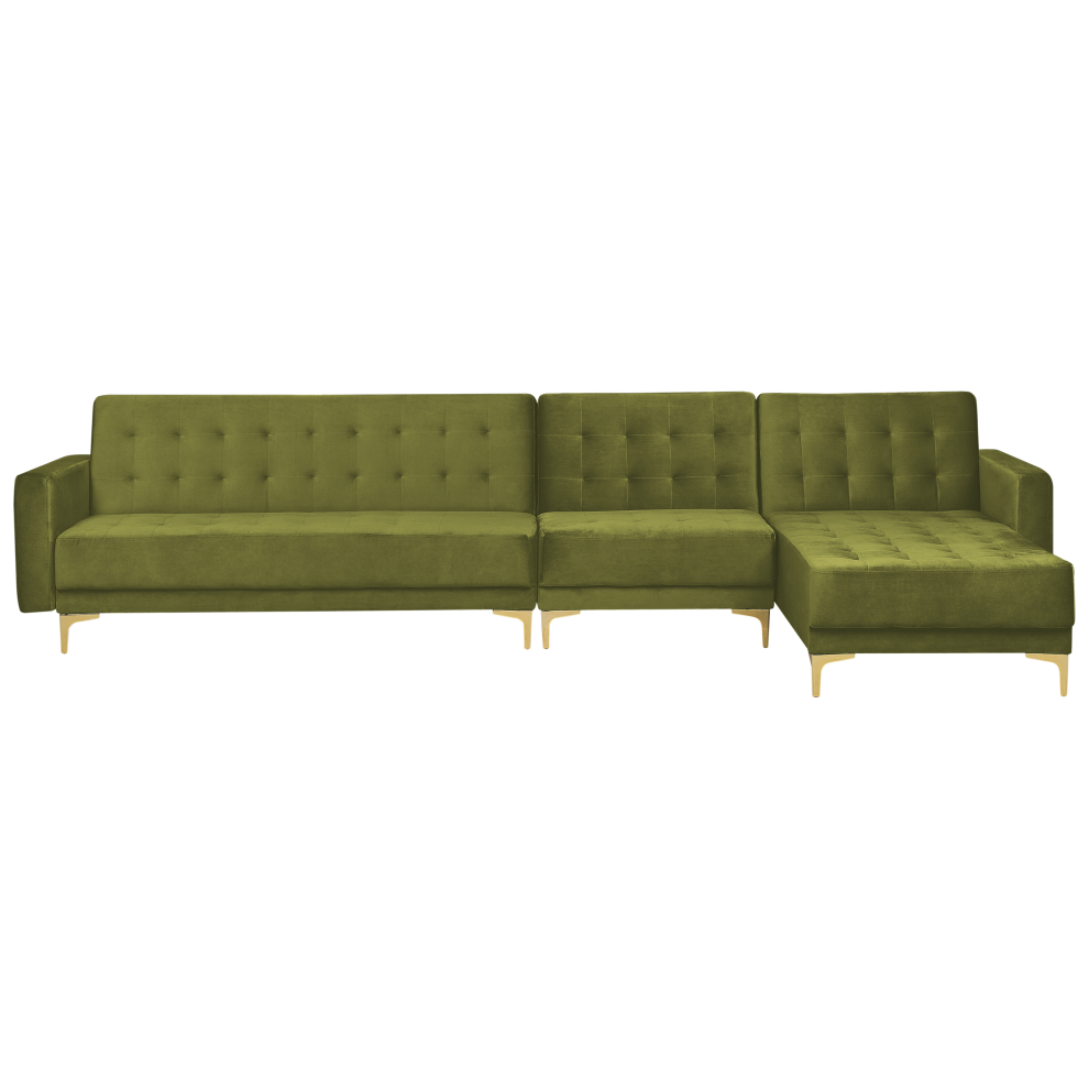 Left Hand Modular Velvet Sofa Green ABERDEEN