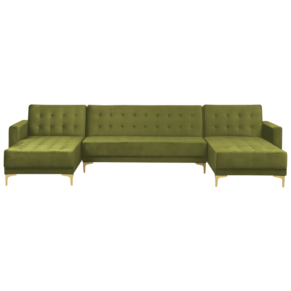 Modular U-Shape Sofa Bed ABERDEEN Velvet Green 5 Seater