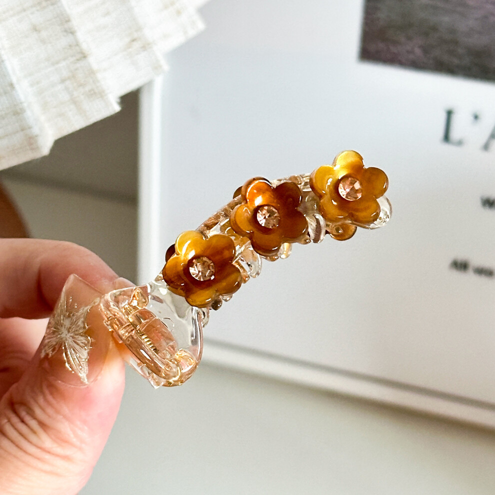 (Brown Flower) Delightful Korean Style Banana Hair Clip With Gorgeous Butterfly And Flower Patterns For Effortless Elegance-image-OPC-PFGNHDJ-NEW