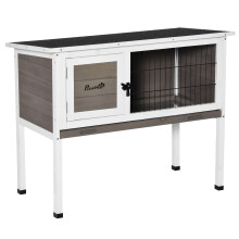 Pawhut Large Elevated Indoor Outdoor Wooden Guinea Pig Hutch w/ Asphalt Roof, Tray