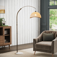 Vintage Style Floor Lamp with Fabric Lampshade and Marble Base