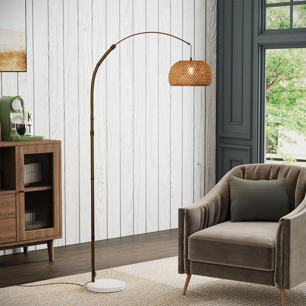 Vintage Style Floor Lamp with Bamboo Lampshade and Marble Base