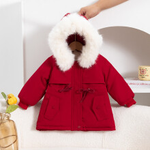 (Red, 1-2Years) Baby Kids Girls Coat Fur Hooded Parka Jacket Warm
