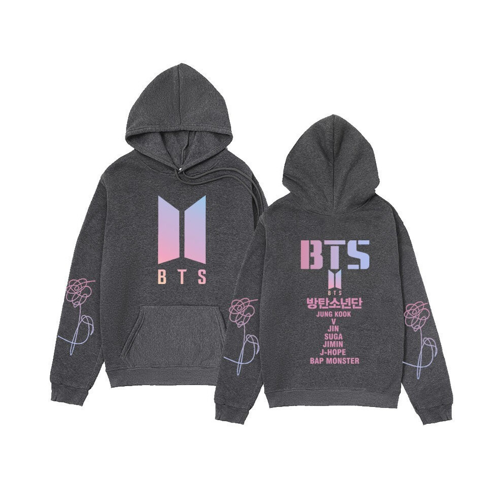 (Dark grey, S) Korean Singer Junior Bts Casual Hooded Sweatshirt