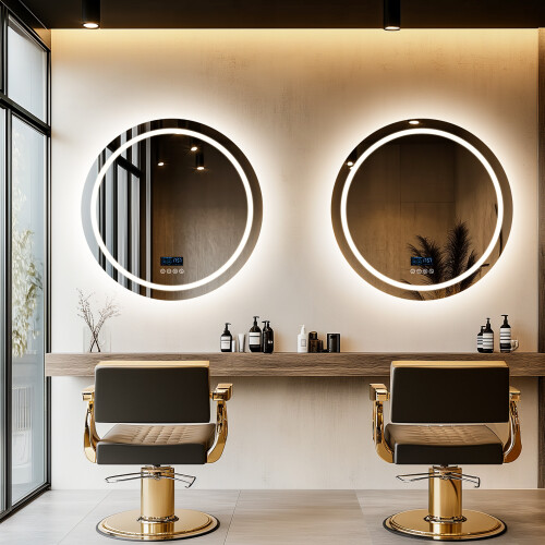 80cm Round Lighted Bathroom Mirror with Bluetooth Speaker Dimmable 2