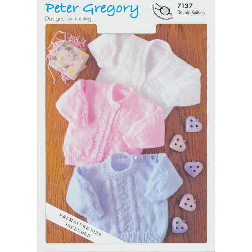 Peter Gregory DK Knitting Pattern 7137 Baby Sweaters & Cardigans